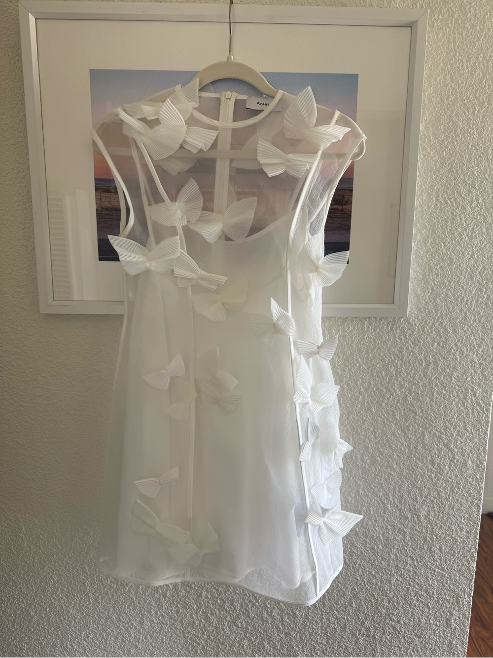 White Sheer Dress with 3D Bow Appliqués